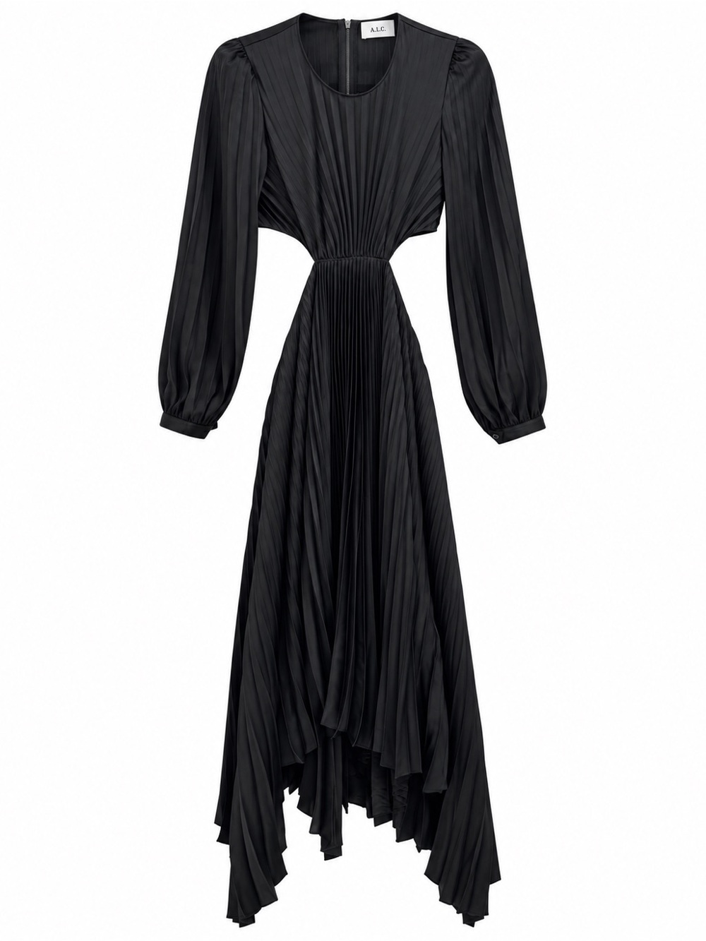 A.L.C. Black Pleated Cutout High-Low Dress, size 0